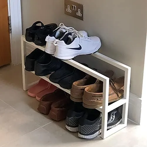 Indian Decor 12503 Metal Shelf for Storing Shoes, Loft Shoe Rack, Industrial Metal Rack, Wood Shelves, Metal Hallway Decor, Metal entryway Shelf - White.