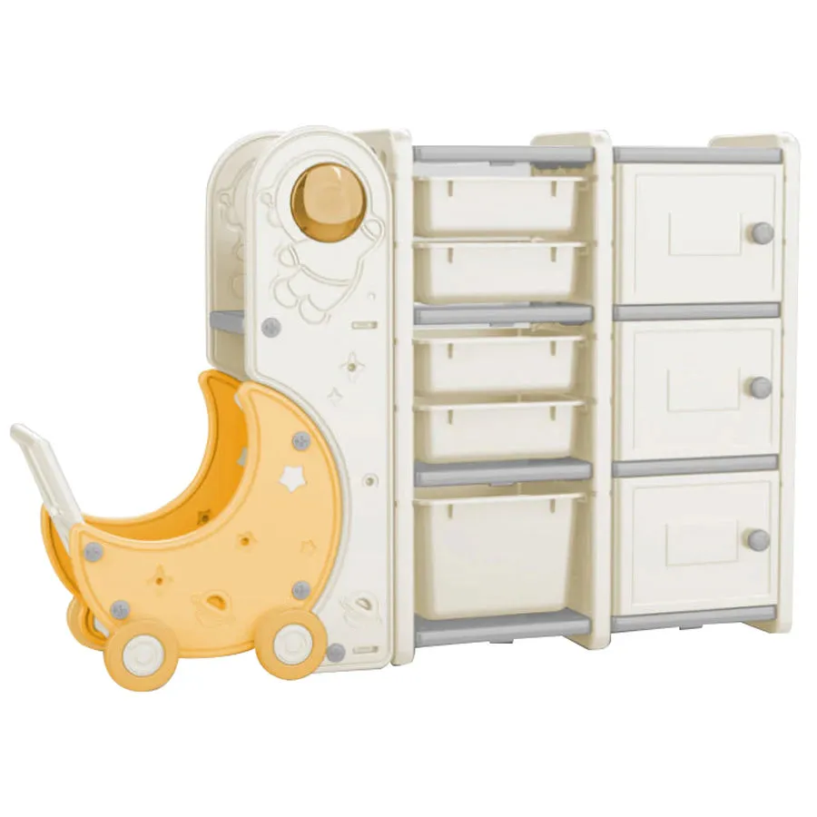 Little Angel  Kids Toys Organizer Cabinet With Bins & Moon Cart
